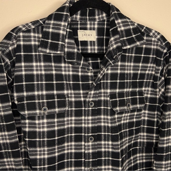 LARGE JACHS MENS THICK FLANNEL BUTTON FRONT SHACKET BLACK WHITE COTTON - Picture 4 of 16